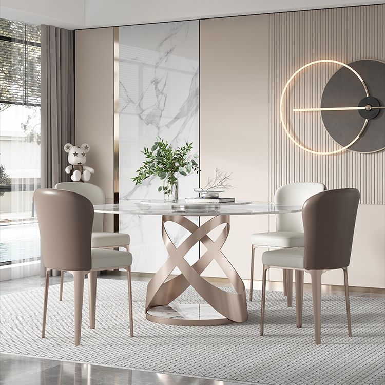 Modern Round Dining Table Set 1/2/5/9 Pieces Dinette Set with Sintered Stone Top