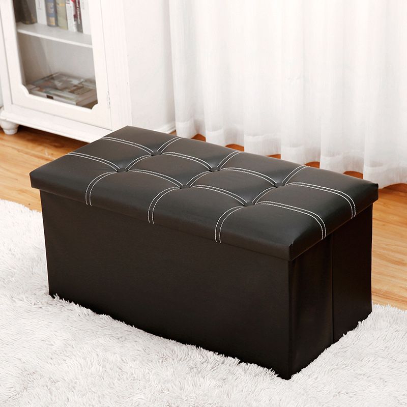 Modern Square Ottoman Foldable Water Resistant Tufted Faux Leather Ottoman with Storage