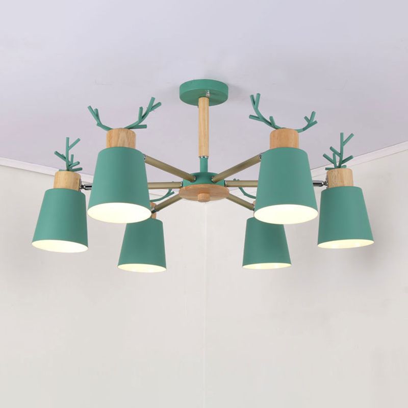 Nordic 6 Bulbs Antler Semi Flush Mount Cone Ceiling Light Fixture with Metal Shade