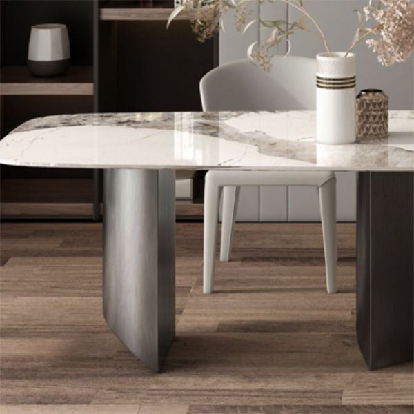 Contemporary Dining Table Sintered Stone Table with Metal Legs for Home Use