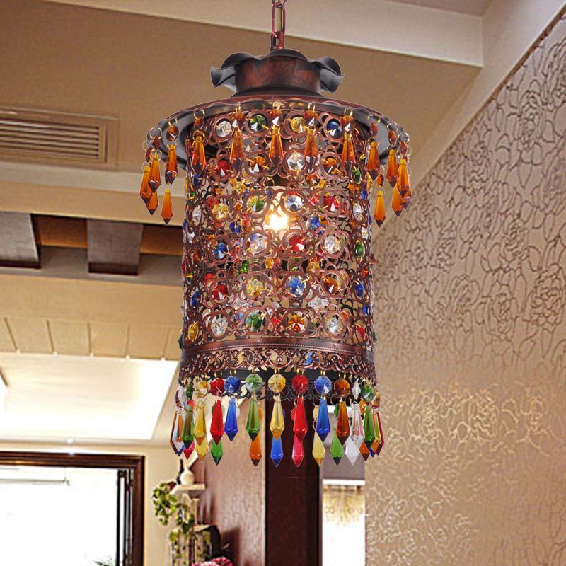 Cilindro cilindro bohémien cilindrico 1 lampadina lampadina a soffitto appeso in rame per balcone