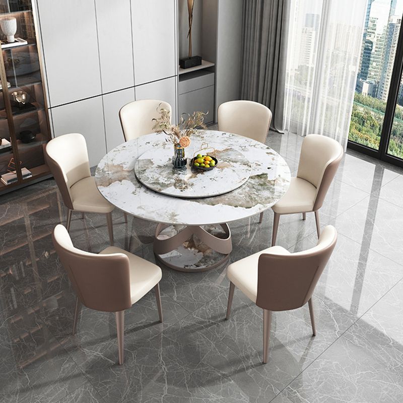 Contemporary Metal Dining Room Chair Armless Faux Leather Side Chairs