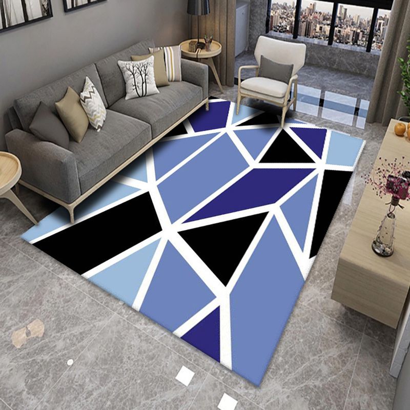 Black Modern Rug Polyester Geometric Print Rug Non-Slip Backing Rug for Drawing Room