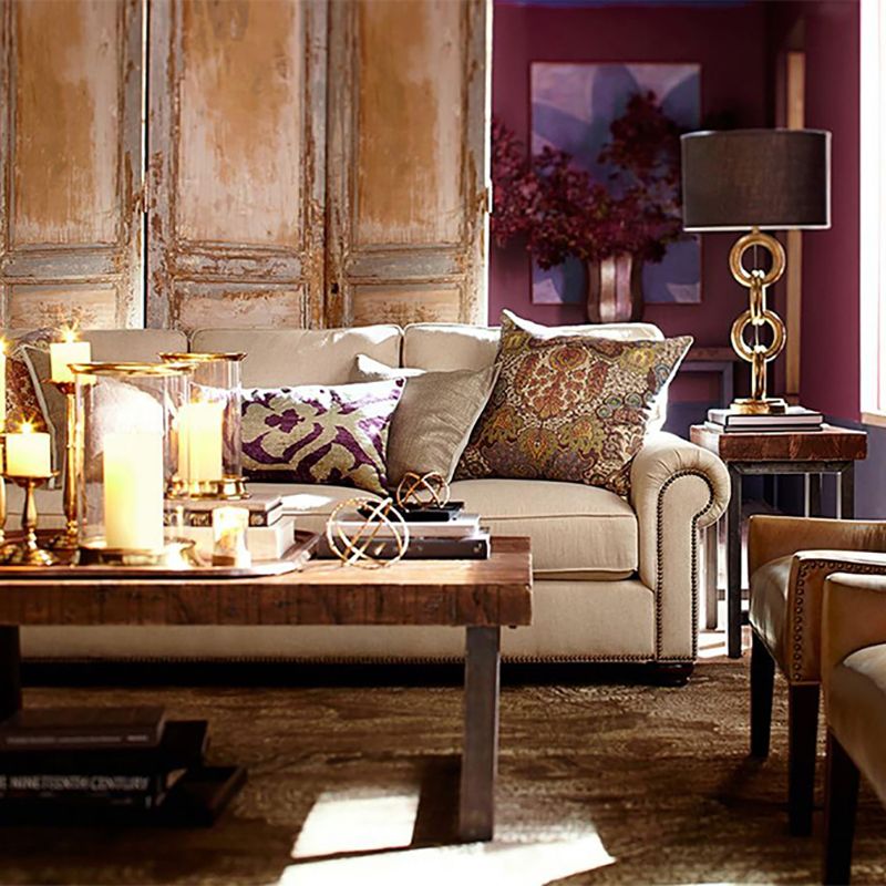 Farmhouse Wood 4 Legs Coffee Table Rectangle Table in Brown Finish
