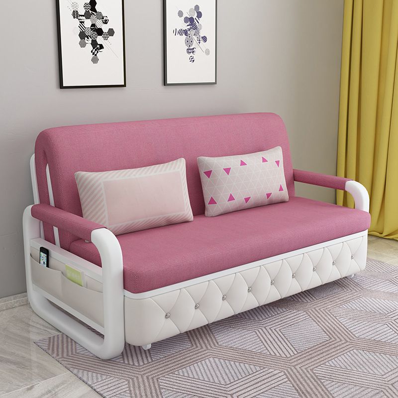 Contemporary Linen Square Arm Sofa Bed Foldable Standard Sofa for Living Room