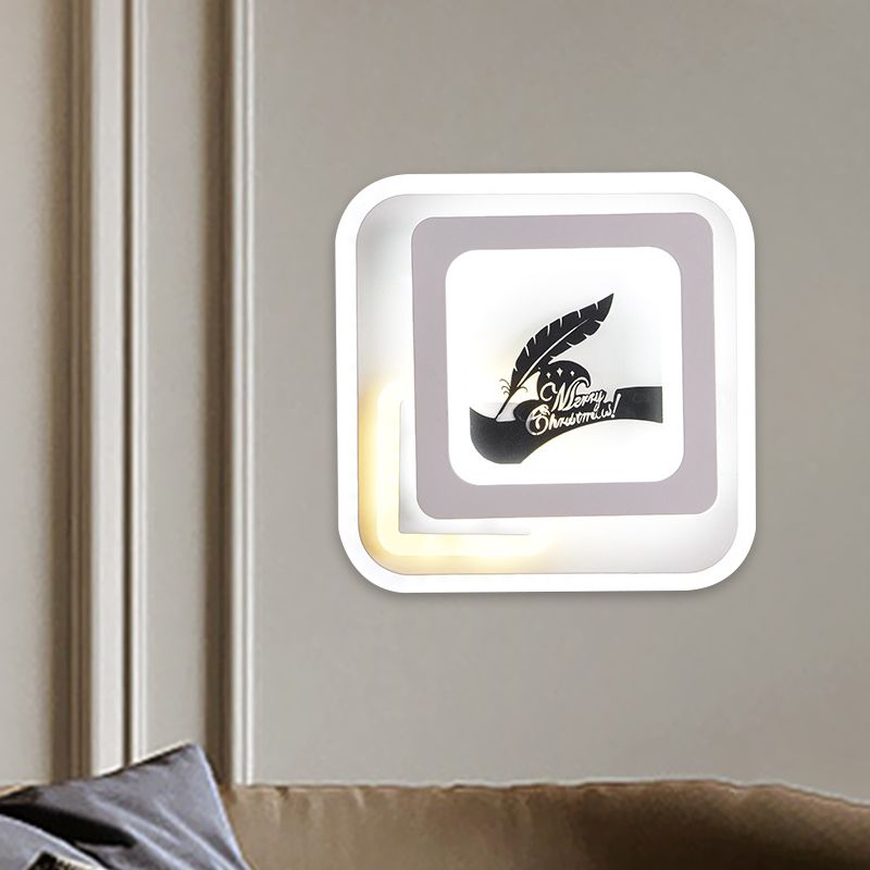Lámpara de luz de la luz cuadrado acrílico simplicidad lámpara de pared blanca led con ciervo/patrón de plumas para sala de estar