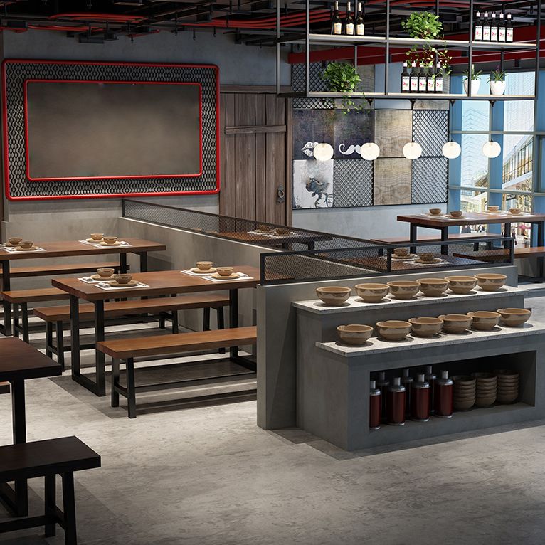 Brown Solid Wood Dining Table Industrial Rectangle Dining Table with Black Frame