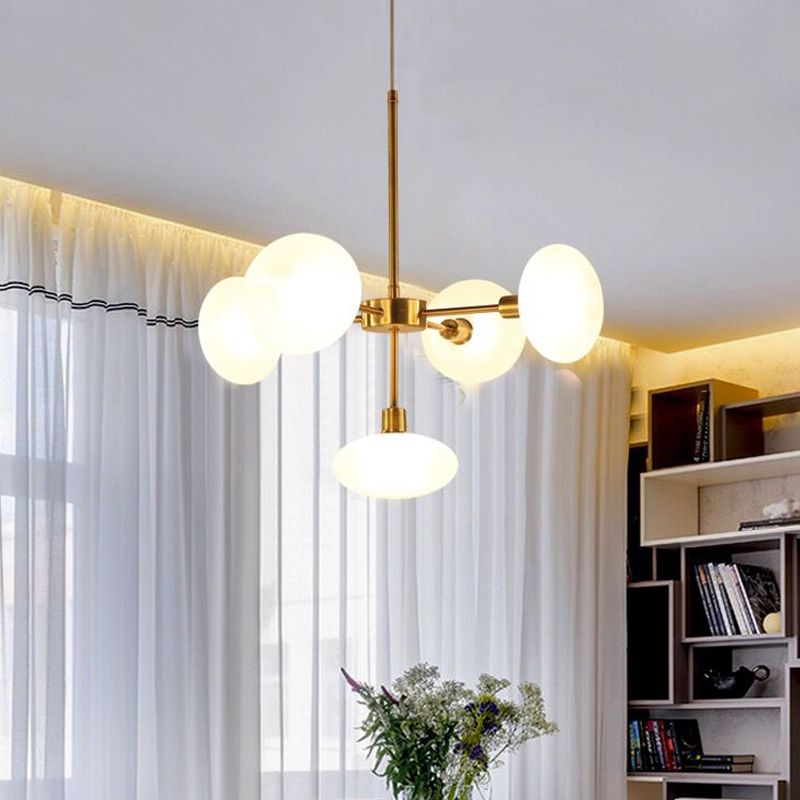 Luce del lampadario circolare Modernismo in vetro bianco 5 teste Oro Afferma del soffitto