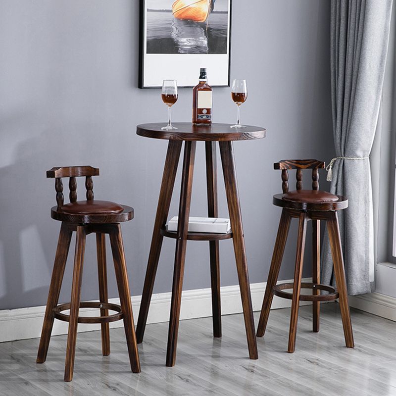 Round Modern Pub Table Set 1/3 Pcs Solid Wood Bar Table for Home