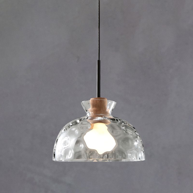 Ripple Glass Black Hanging Lamp in Modern Artistic Style Wooden Geometric Pendant Light