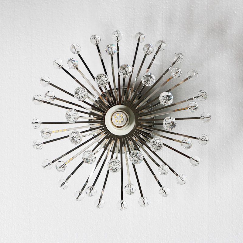 Starburst Foyer Mini lámpara semi empotrada con cuentas de cristal modernas, 1 bombilla, lámpara de montaje en techo plateada