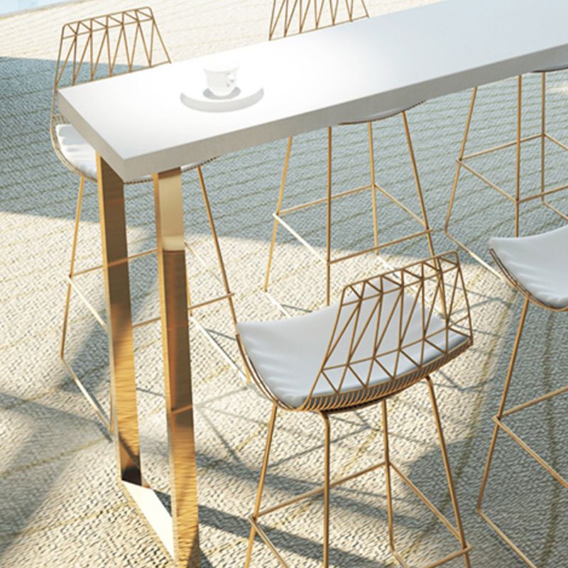 Solid Wood Counter Height Table White Top and Gold Base Bar Table