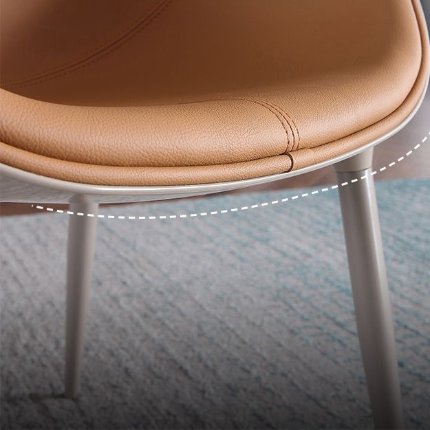 Nordic Armless Backrest Leather Chair with Metal Legs for Dining Room