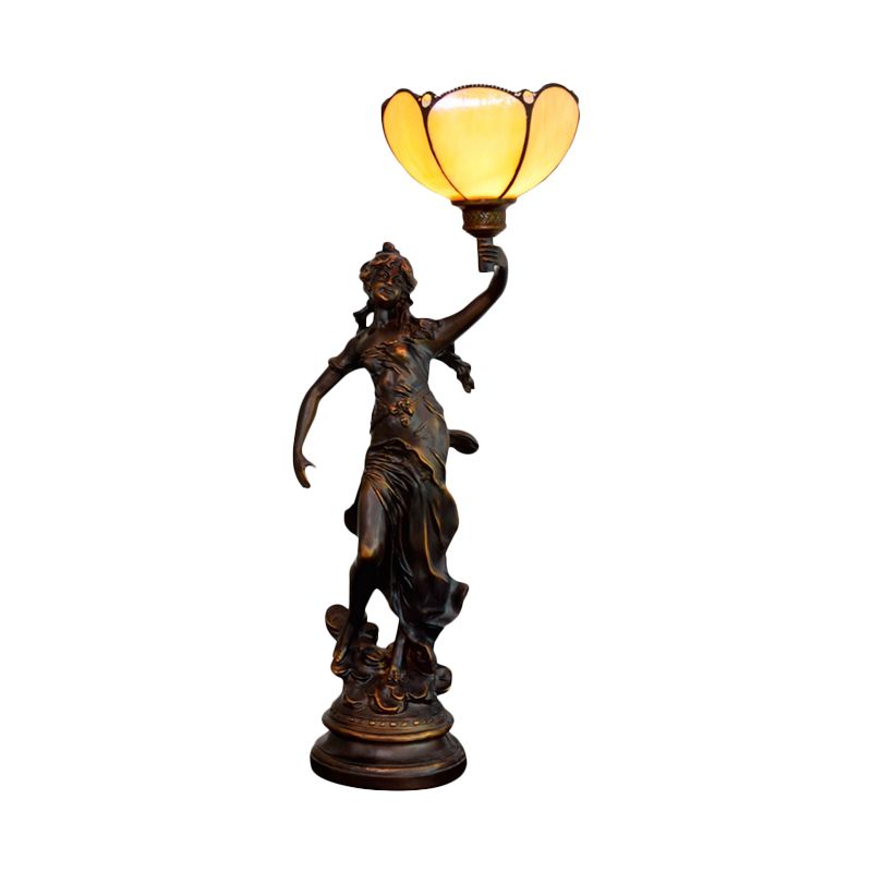 Mesa de sombra de c el individual/lámpara de vidrio de vaso amarillo/marrón blanco con estatua de mujer griega estatua