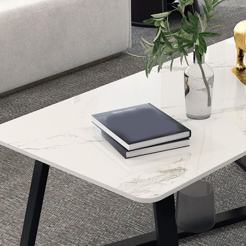 Glam Slate Coffee Table Rectangle Coffee Cocktail Table with Cross Legs