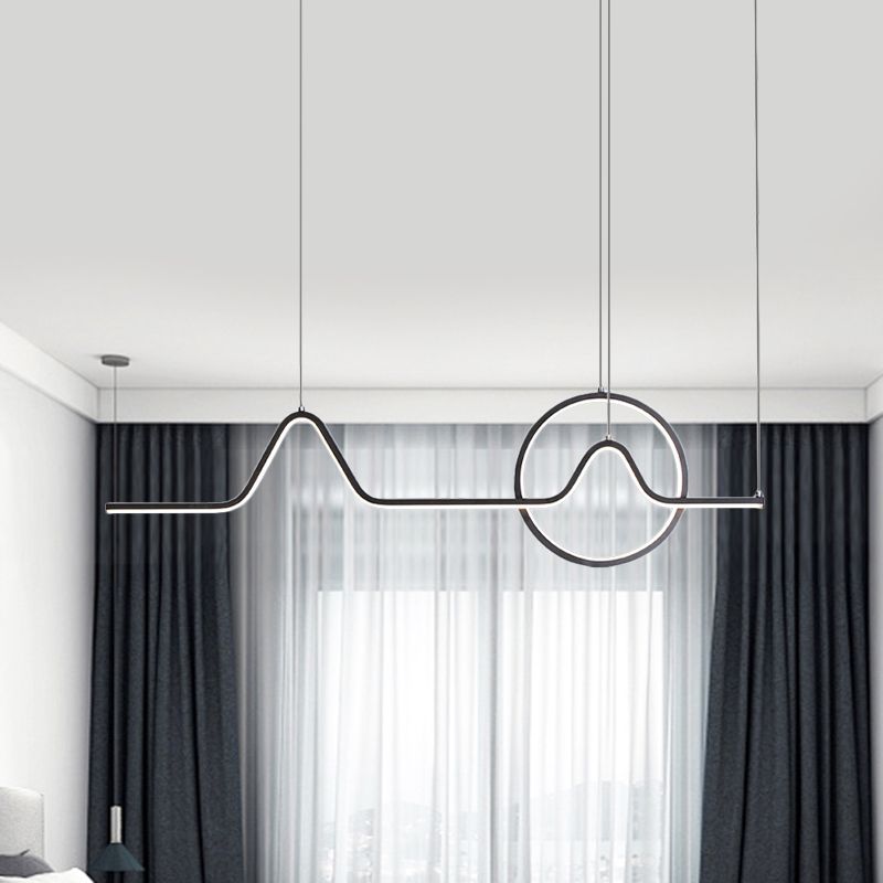 Isola LED lineare in alluminio illuminazione moderna kit di luce sospesa nera/oro con sole e design della montagna, luce calda/bianca