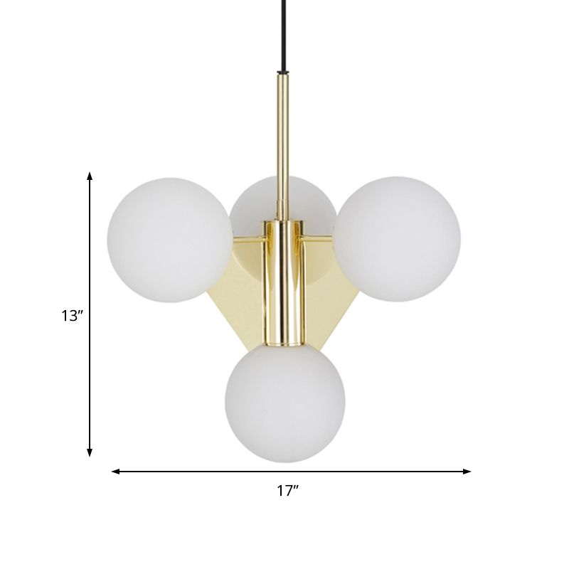Milky Glass Global Ceiling Chandelier Modernism 4 Heads Pendant Lighting Fixture in Gold