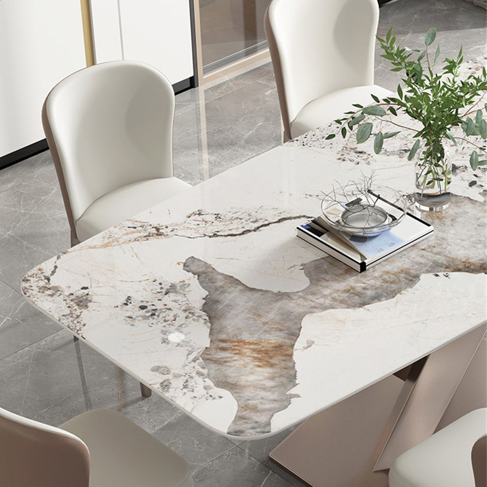 Traditionele luxe eettafel, rechthoekige eettafel van gesinterd steen met voetstuk