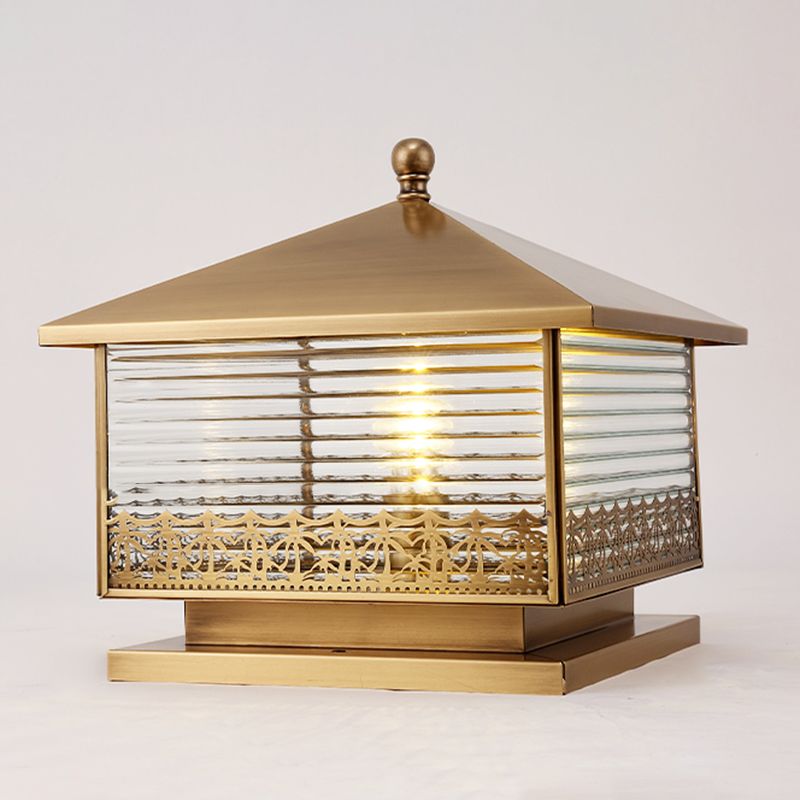 Modern Simple Copper Outdoor Light Square Shape Waterproof Pillar Lamp for Outdoor