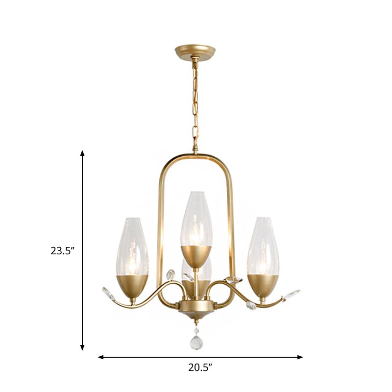 4 Bulbs Torpedo Pendant Chandelier Traditional Gold Crystal Suspended Lighting Fixture