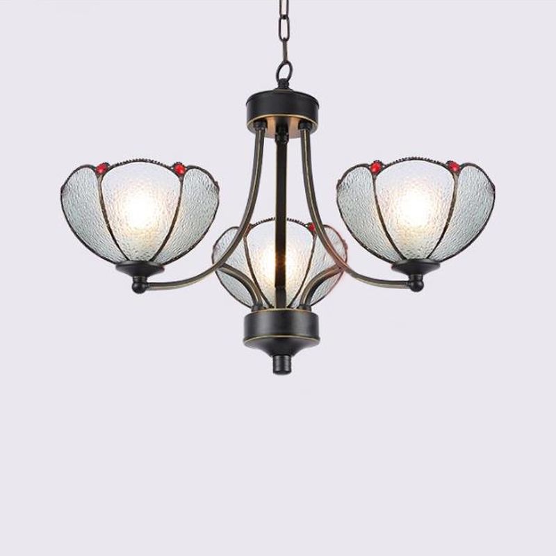 Bloemkroonluchter Licht 3/6/8 Lichten Frosted Glass Tiffany Pendant verlichting in geel/rood
