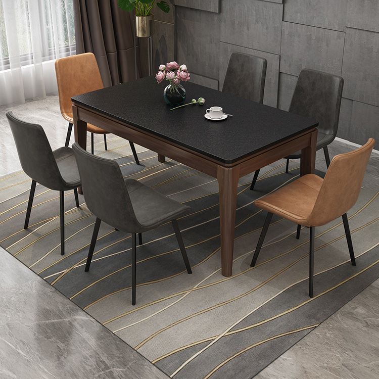 Contemporary Kitchen Dinner Table Solid Wood 4 Legs Dining Table in Black