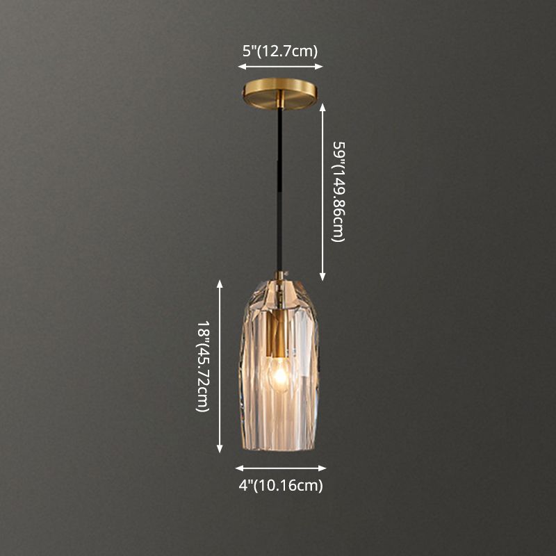 Shaded Pendant Light Fixture Simplicity Crystal Block 1-Light Brass Ceiling Light