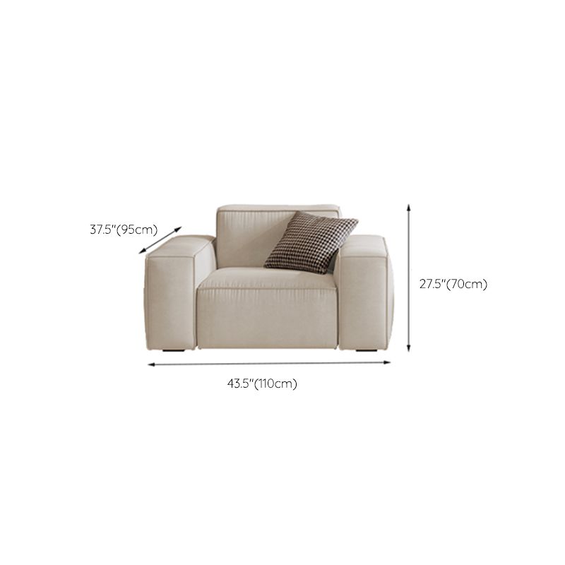 Contemporary Sofa Genuine Leather Living Room Square Arm Cushions White
