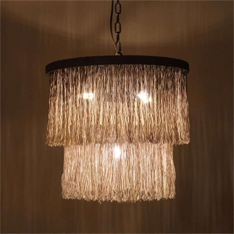 Hanfrandkaffee -Suspension Licht geschichtete Trommel 4 Lampen Retro -Stil Kronleuchter Licht