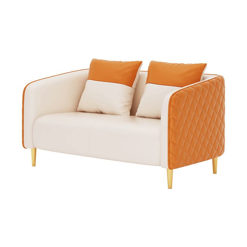 Leather Tuxedo Arm Sofa Contemporary Tight Back Sofa with Pillow
