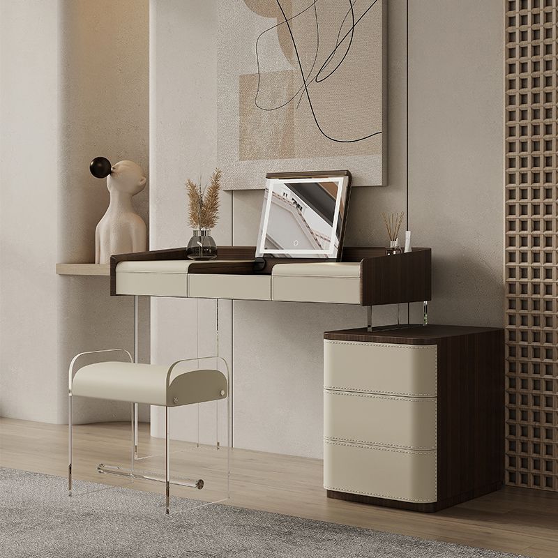 Flip-Top Make-up Vanity Wood Vanity Dressing Table with 5 Storage Drawers