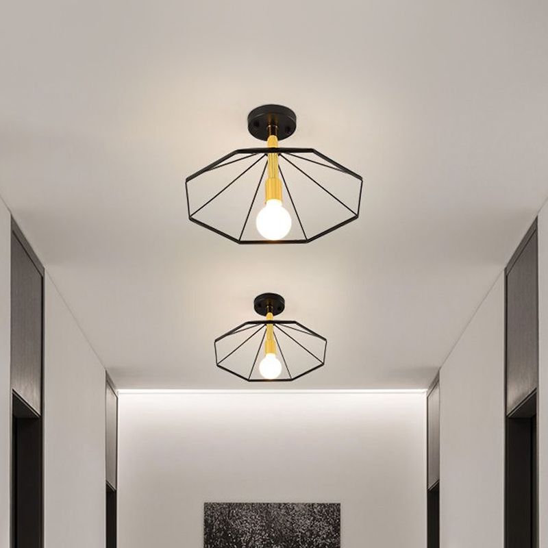 Black Tapered Semi Flush Ceiling Light Metal Minimalist 1 Light Ceiling montés Fixture for Lobby