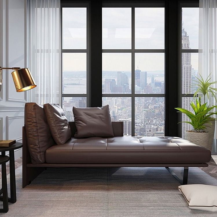 Wood and Leather Frame Cushioned Chaise Lounge Couch - 66.9" W
