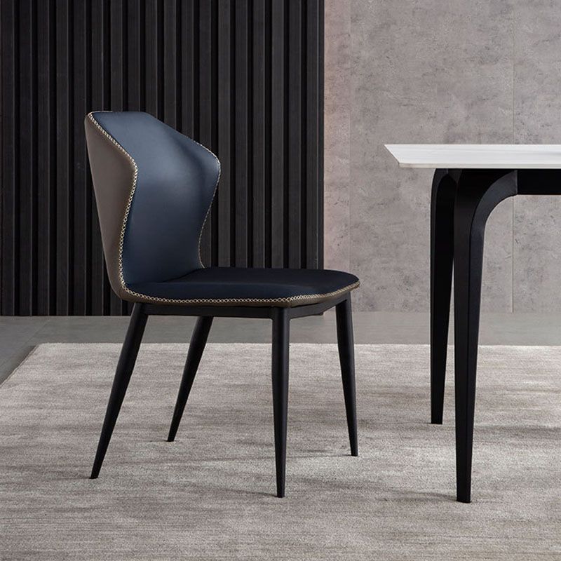 Industrial Design Armless Wingback Side Chair Faux Leather Side Chair