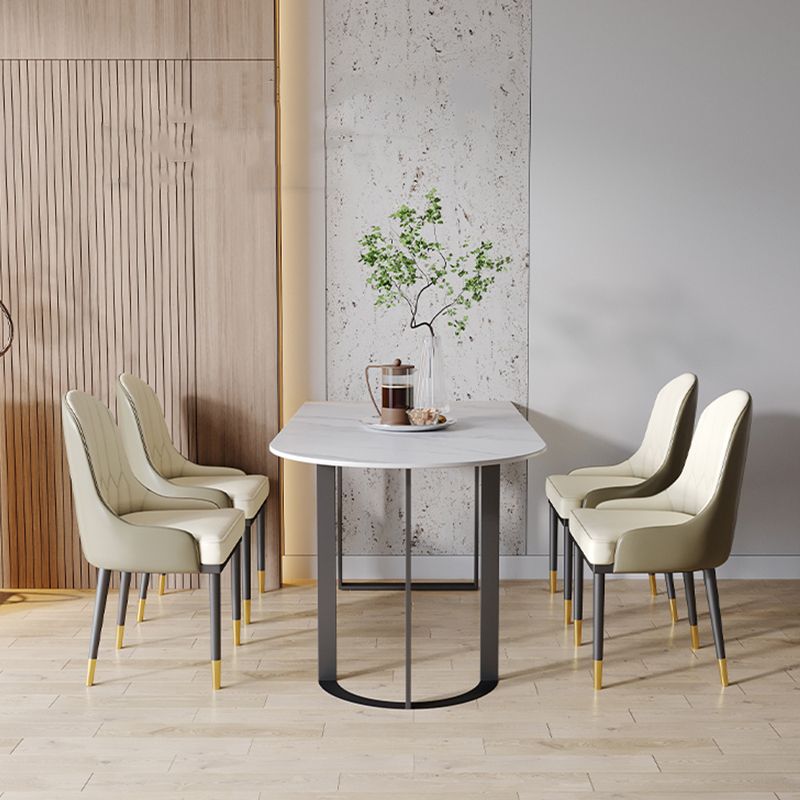 Contemporary Style Dining Table Stone Dining Room Table with Double Pedestal