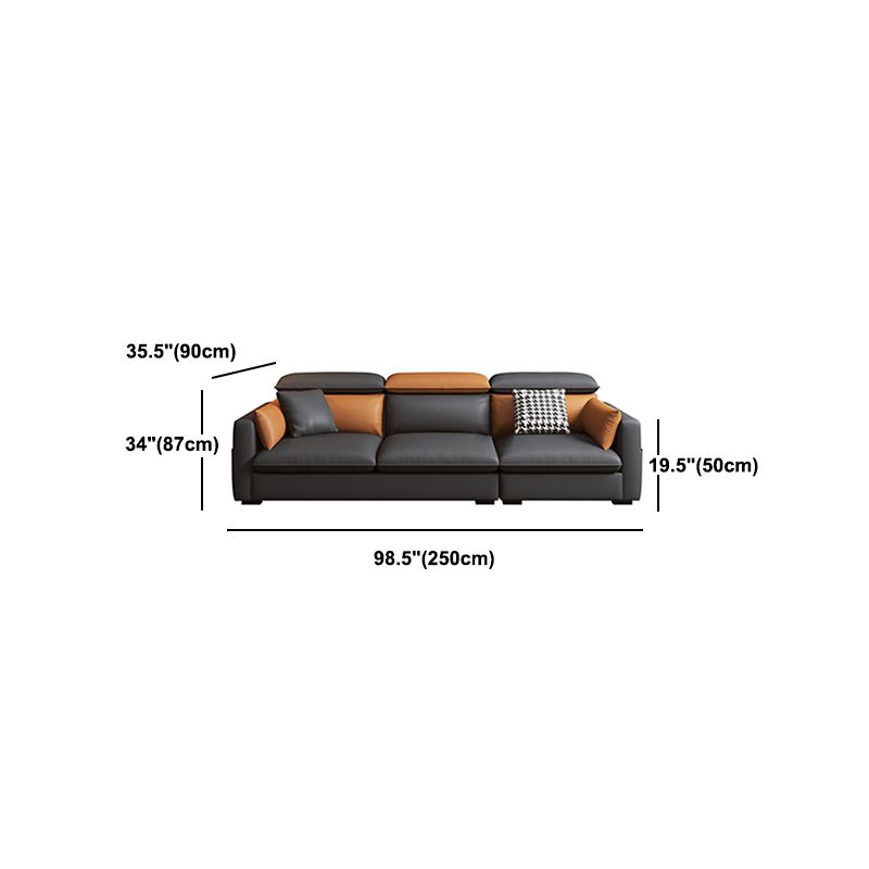 Contemporary Sofa & Chaise Faux Leather Sofa with Bolster Pillows