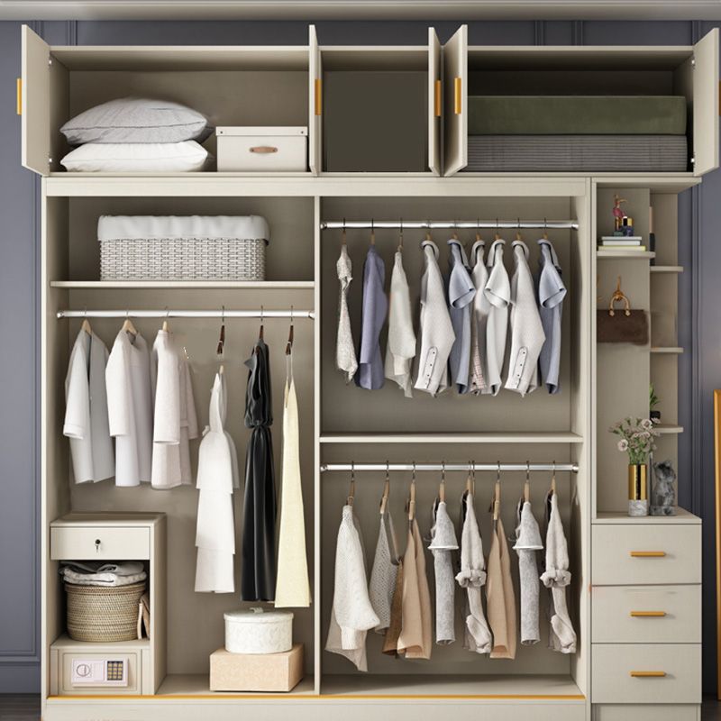 Bedroom Sliding Doors Storage Cabinet Coastal Style Wooden Wardrobe