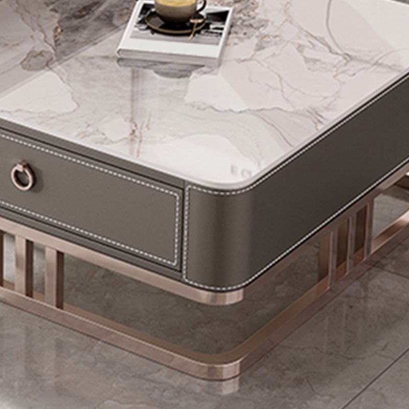 Square Coffee Table Glass Top Coffee Table Set with Golden Legs