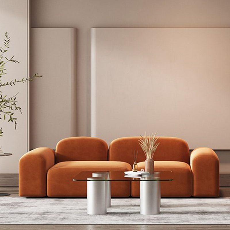 Square Arm Sofa Contemporary Simple Velvet Seating in Orange