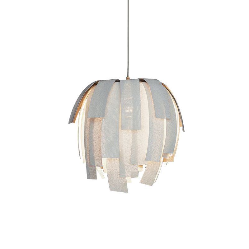 Fabric Sphere-Like Pendant Lamp Contemporary 1 Bulb White Hanging Light with Fringe