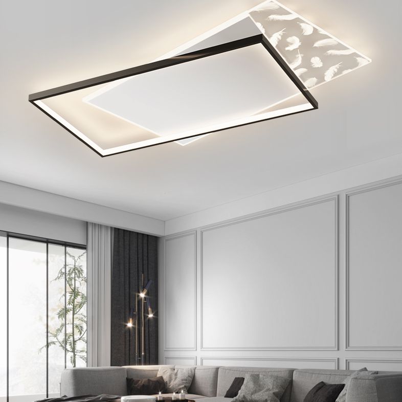 Monte de semi rascijada de aluminio rectangular en moderna luz de techo acrílico de plumas de estilo conciso para sala de estar