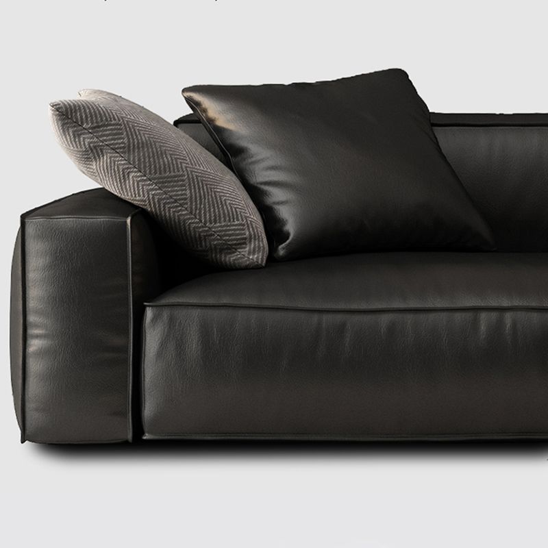 26.38" H Genuine Leather Square Arm Modern Sofa with Storage Black Standard Sofa