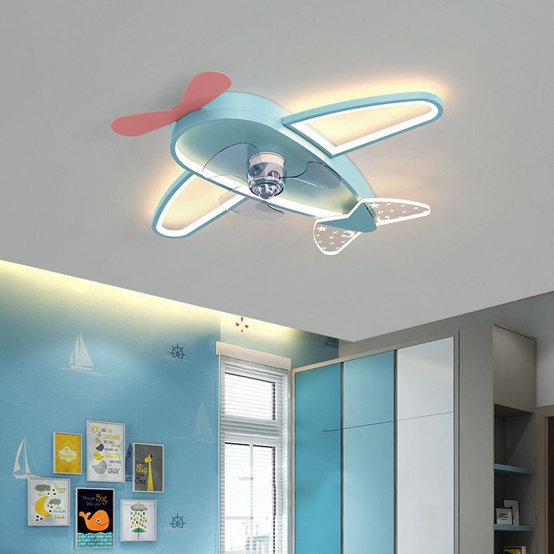 Children LED Ceiling Fan Light Simple Ceiling Mount Lamp with Acrylic Shade for Kid's Room