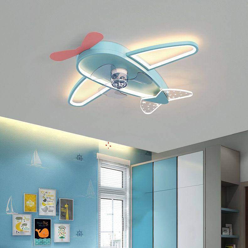 Children LED Ceiling Fan Light Simple Ceiling Mount Lamp with Acrylic Shade for Kid's Room