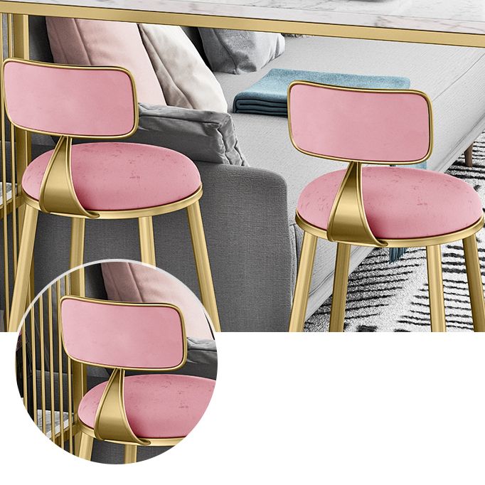 Glam Living Room Counter Chair Round Footrest Metal Counter Bar Stool with Cushion