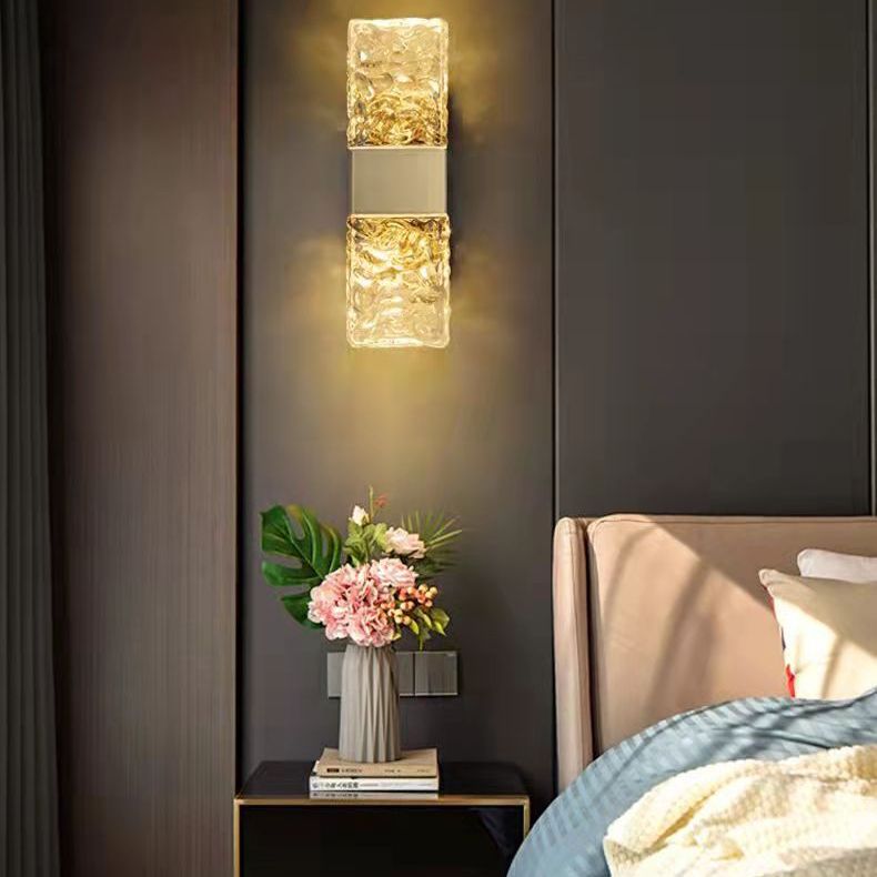 Minimalist Rectangle Sconce Light Fixture Crystal LED Bedroom Wall Light Sconce in Gold