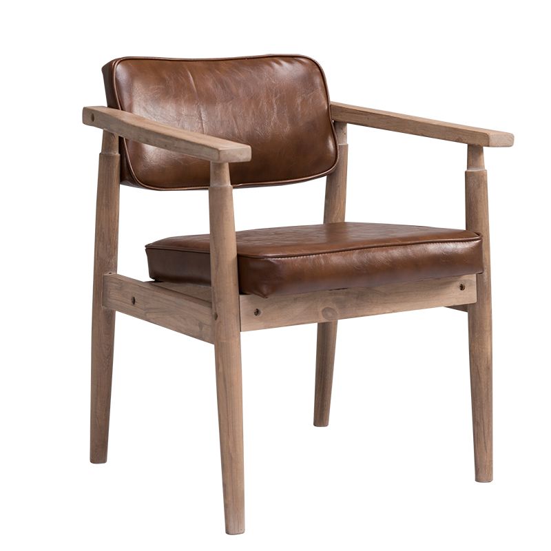 Country Style Dining Arm Chairs Open Back Leather Upholstered Armchair
