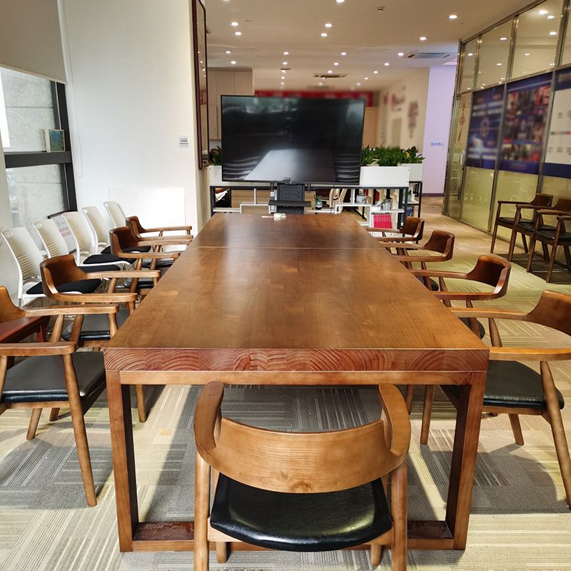 Rectangle Solid Wood Table with Double Pedestal Modern Dining Table for Restaurant