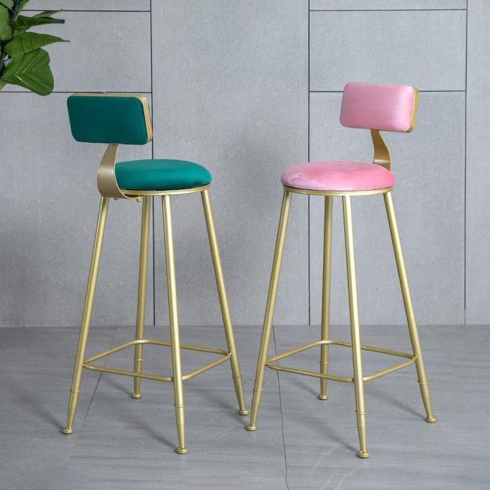 Glam Armless Backrest Counter Stool Iron Kitchen Bar Stool with Pedal and Cushion