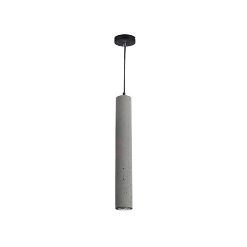 Minimalist Tube Shaped Hanging Lamp Cement Single-Bulb Dining Room Ceiling Lighting in Grey